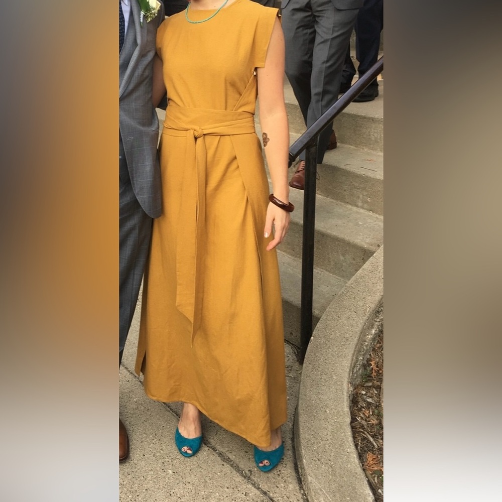Yellow Maxi A-Line Skirt with Tie Front
